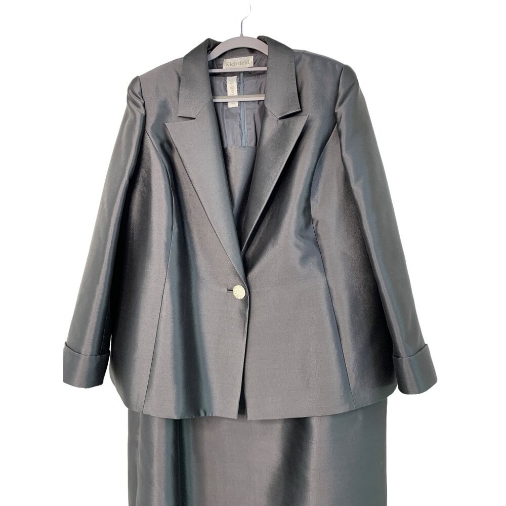 VTG Kleinfeld Formal 2 Piece Mother Bride Satin Maxi + Jacket Gray Size 2X 7326 - Picture 5 of 15